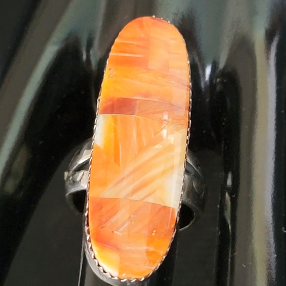 NATIVE AMERICAN STERLING BRIGHT SPINEY OYSTER RING, Size 7, Tight - Picture 4 of 12
